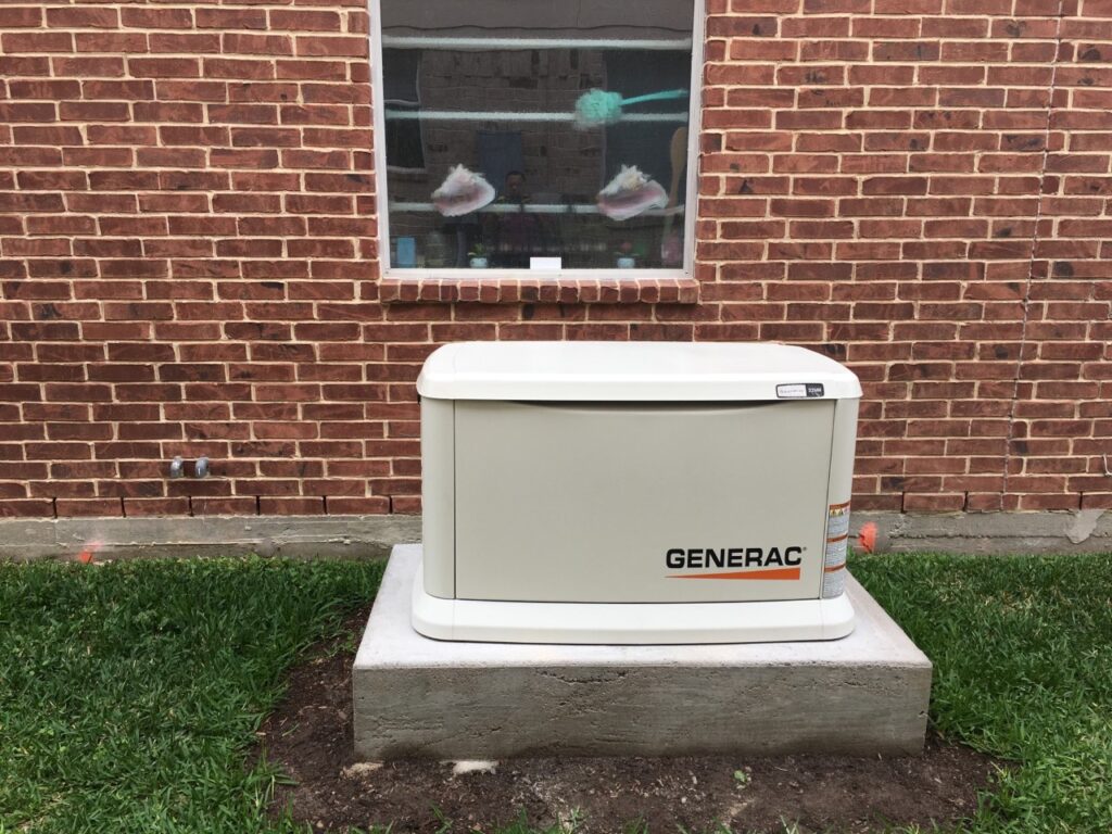 A generac generator sitting on top of concrete.